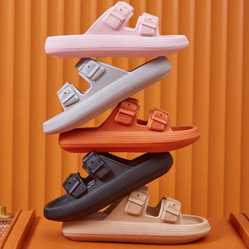 Fashion Buckle Thick Platform Slippers Women