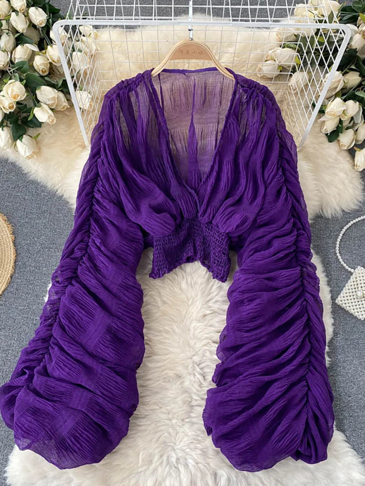 Women’s Puff Sleeve V-Neck Blouse