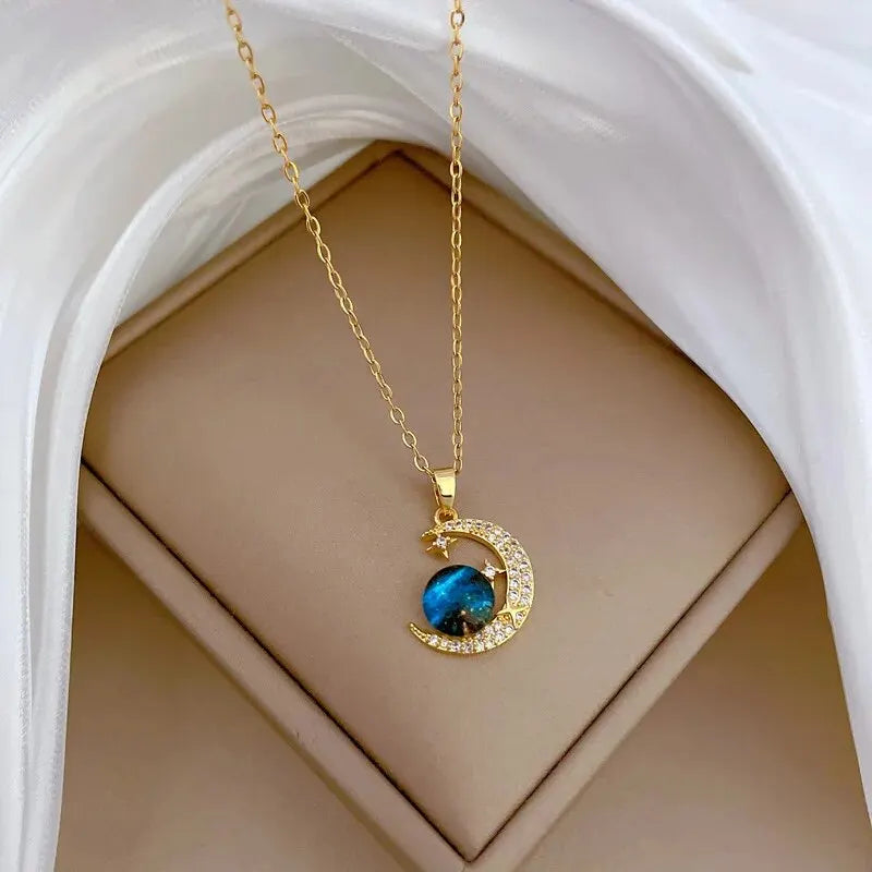Star & Moon Y2K Stainless Steel Necklace ✨🌙