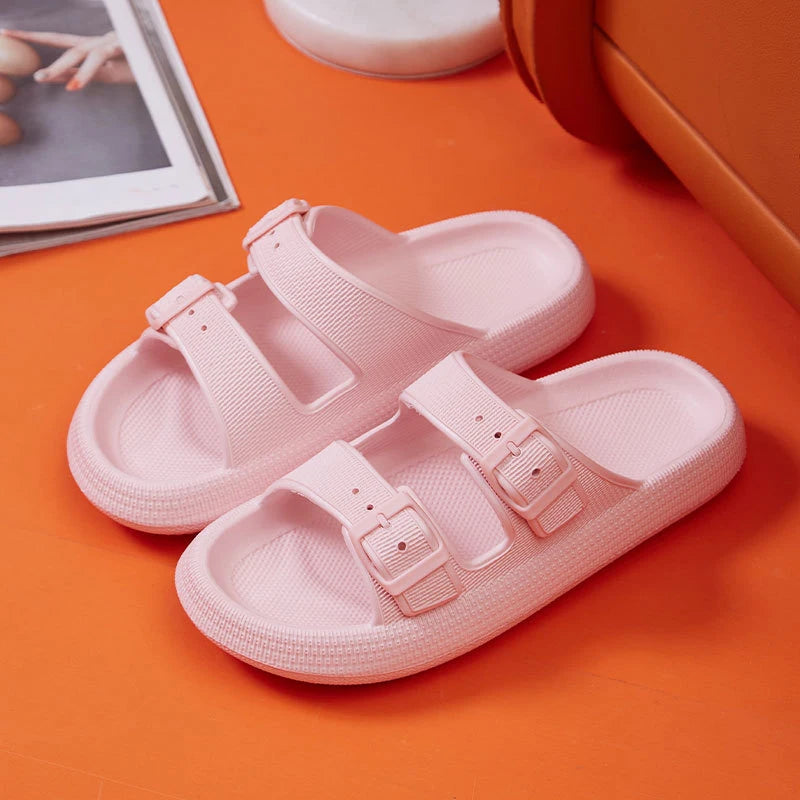 Fashion Buckle Thick Platform Slippers Women