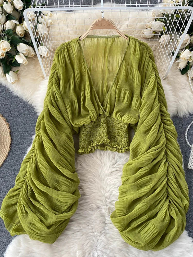 Women’s Puff Sleeve V-Neck Blouse