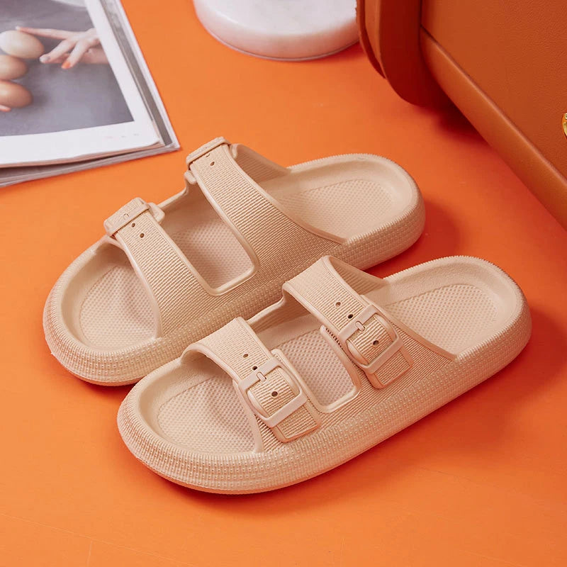 Fashion Buckle Thick Platform Slippers Women