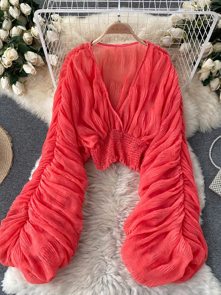 Women’s Puff Sleeve V-Neck Blouse