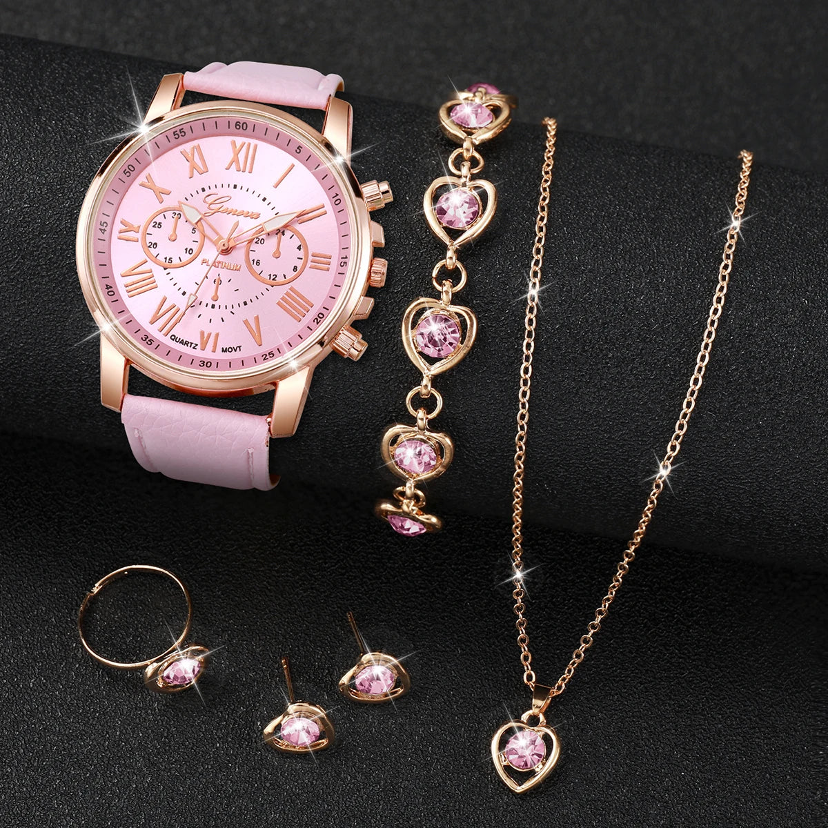 Women’s Heart Rhinestone Watch & Jewelry Set ⌚💎
