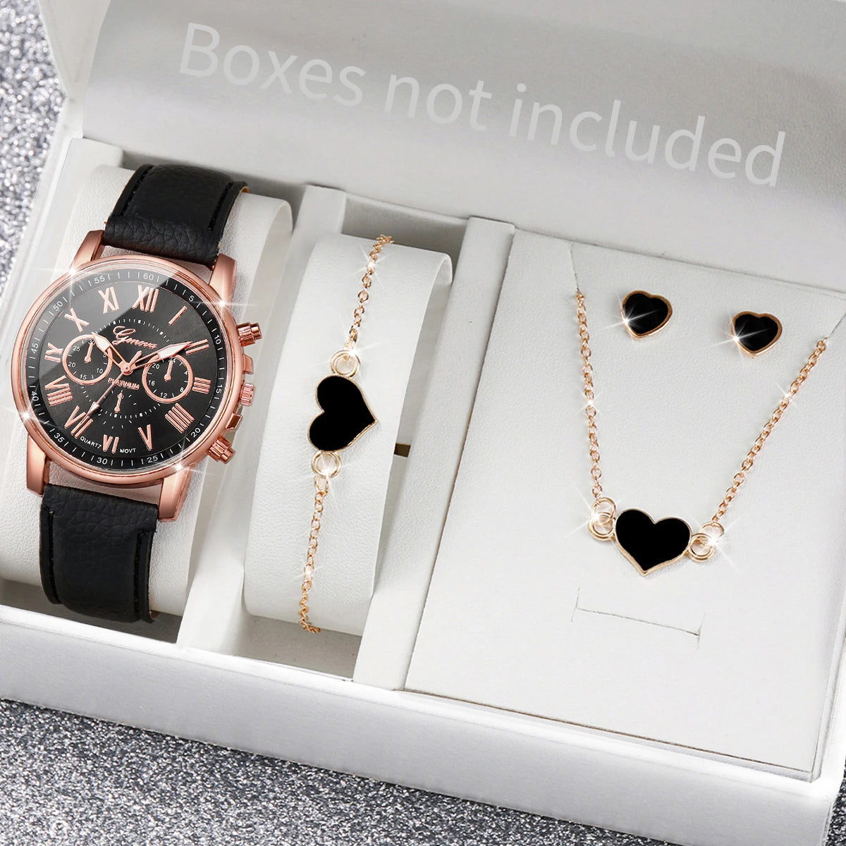 Women’s Heart Rhinestone Watch & Jewelry Set ⌚💎