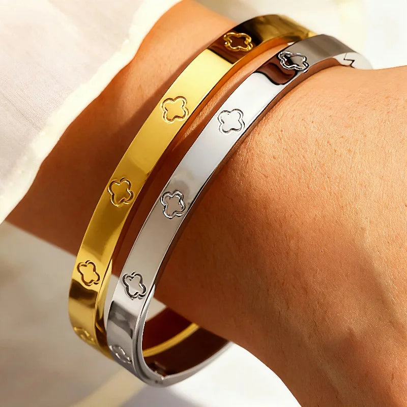 Women’s Floral Stainless Steel Cuff Bracelet