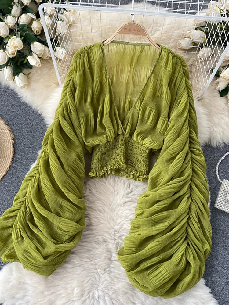 Women’s Puff Sleeve V-Neck Blouse