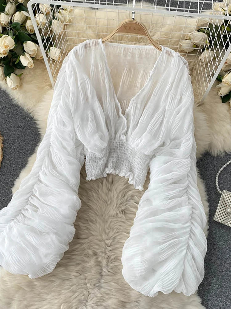 Women’s Puff Sleeve V-Neck Blouse