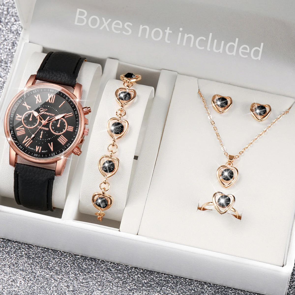 Women’s Heart Rhinestone Watch & Jewelry Set ⌚💎