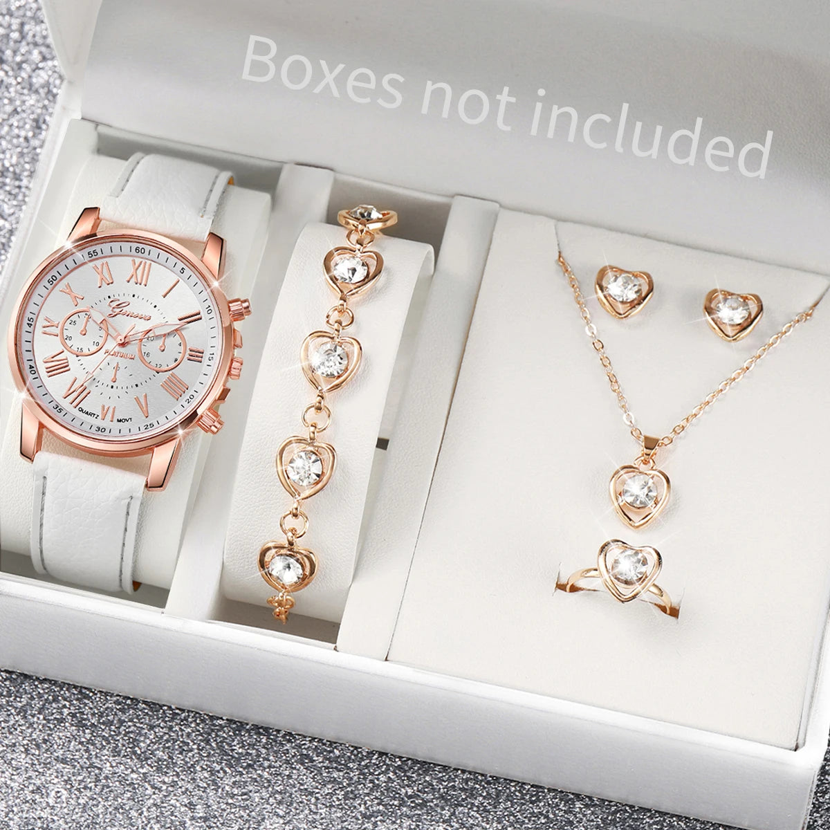 Women’s Heart Rhinestone Watch & Jewelry Set ⌚💎