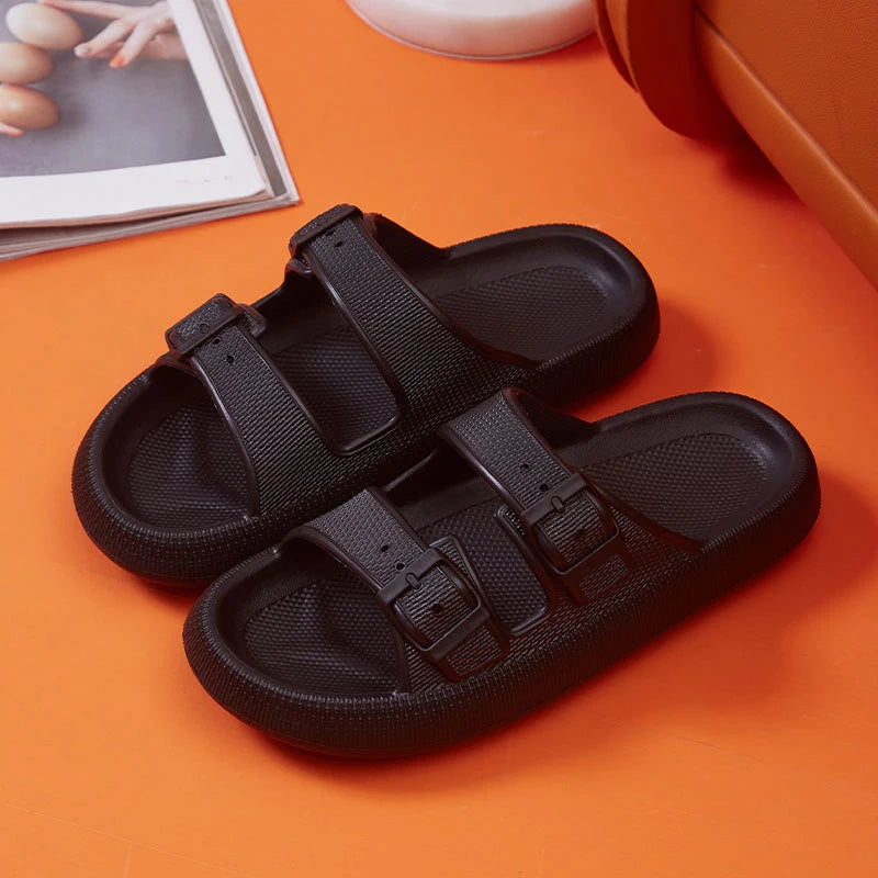 Fashion Buckle Thick Platform Slippers Women